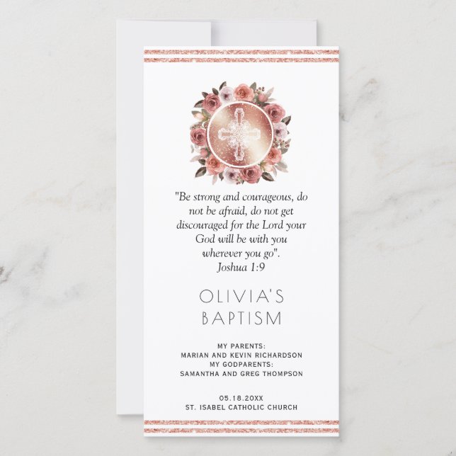 Elegant Ro Blommigt Baptism Bookmark Favoriter Tack Kort (Framsida)
