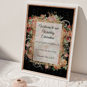 Elegant Ro Blommigt Black Välkommen Bröllop Poster