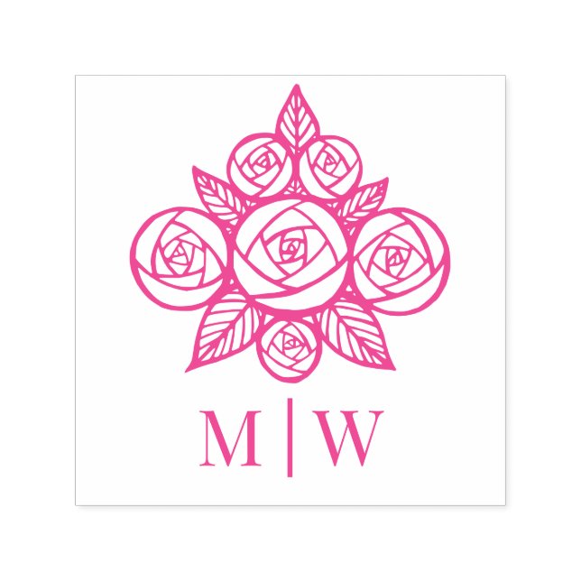 Elegant Ro Blommigt Bouquet Couple Initialer Självfärgande Stämpel (Design)