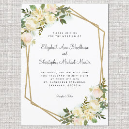 Elegant Ro Blommigt Bröllop Guld Geometric White Inbjudningar