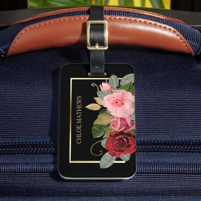 Elegant Ro Blommigt Guld Ram Bagagebricka (Framsida Insitu 2)