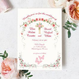 Elegant Ro Blommigt - inbjudan till Christian Wedd