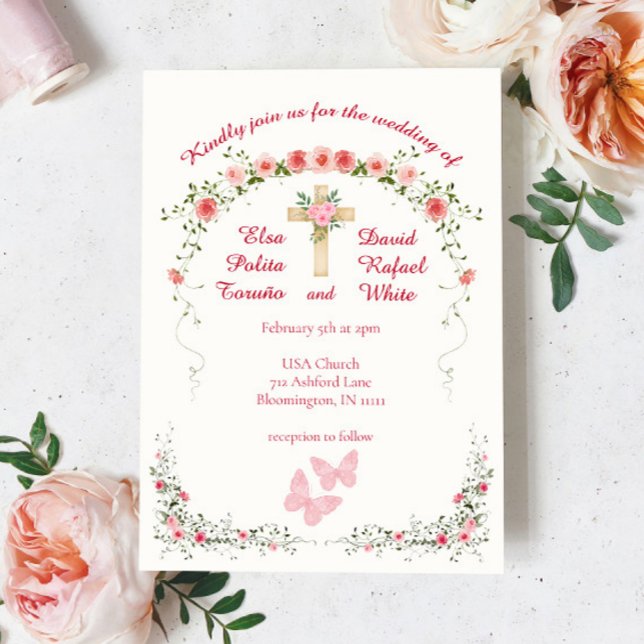 Elegant Ro Blommigt - inbjudan till Christian Wedd (Skapare uppladdad)