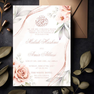 Elegant Ro Blommigt Islamiska muslimska bröllop Inbjudningar