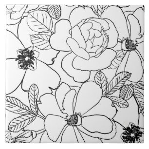 Elegant Ro Blommigt Line Teckning design Kakelplatta