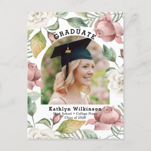 Elegant Ro Blommigt Photo Studenten meddelande Vykort