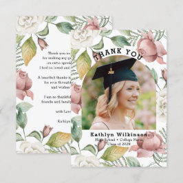 Elegant Ro Blommigt Photo Studenten Tack Kort