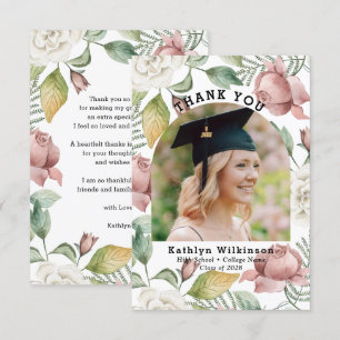 Elegant Ro Blommigt Photo Studenten Tack Kort