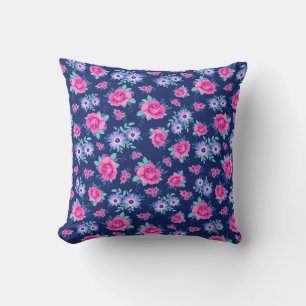 Elegant Ro Blommigt Rosa Lila Blue Mönster Kudde