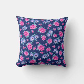 Elegant Ro Blommigt Rosa Lila Blue Mönster Kudde