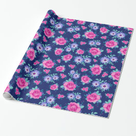 Elegant Ro Blommigt Rosa Lila  Blue Mönster Presentpapper