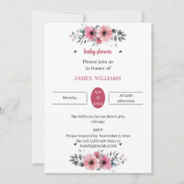 Elegant Ro Blommor för anpassade babyskor Inbjudningar