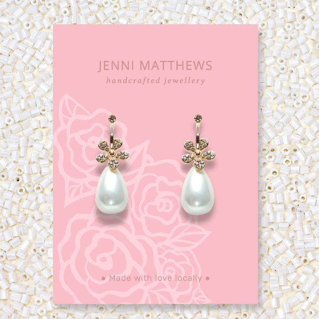 Elegant Ro Blommor Salmon Rosa Visning Visitkort (Elegant Rose Flowers Salmon Pink Earring Display Business Card)