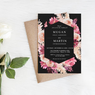 Elegant Ro Boho Bröllop Black Call Inbjudningar