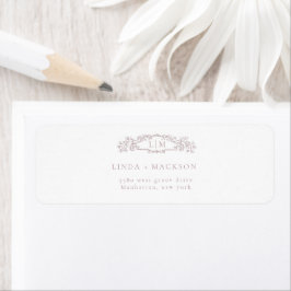 Elegant Ro botaniska vapenskölden monogram bröllop Returadress Etikett