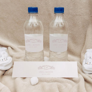 Elegant Ro botaniska vapenskölden monogram bröllop Vattenflaskor Etikett