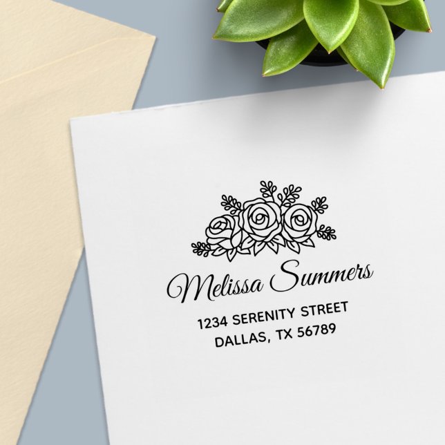 Elegant Ro Bouquet Flowers Adress Självfärgande Stämpel (Skapare uppladdad)
