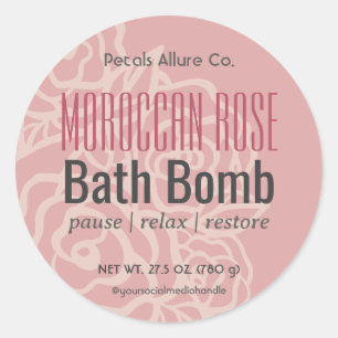 Elegant Ro Coral Rosa Blommigt Bath Bomb-etikett Runt Klistermärke