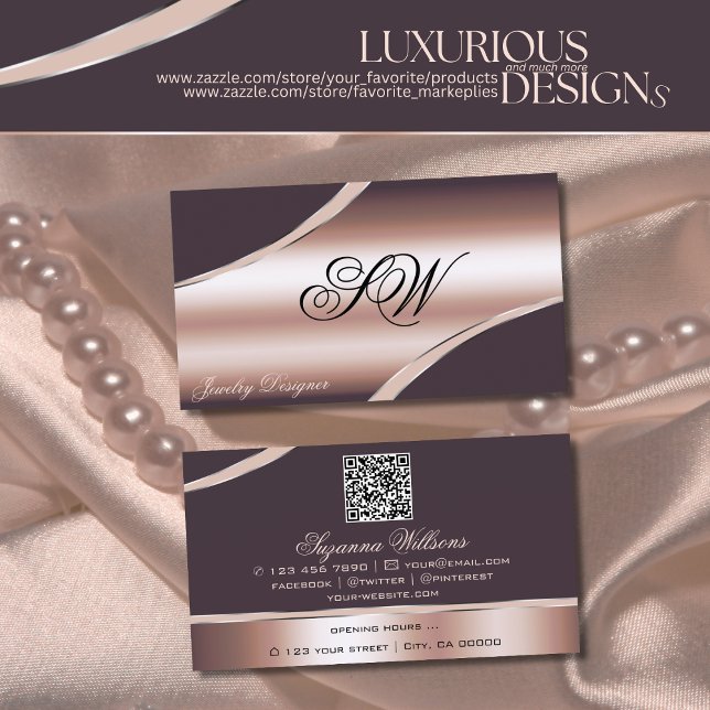 Elegant Ro Curved Linjer Monogram QR-kod Visitkort (Skapare uppladdad)