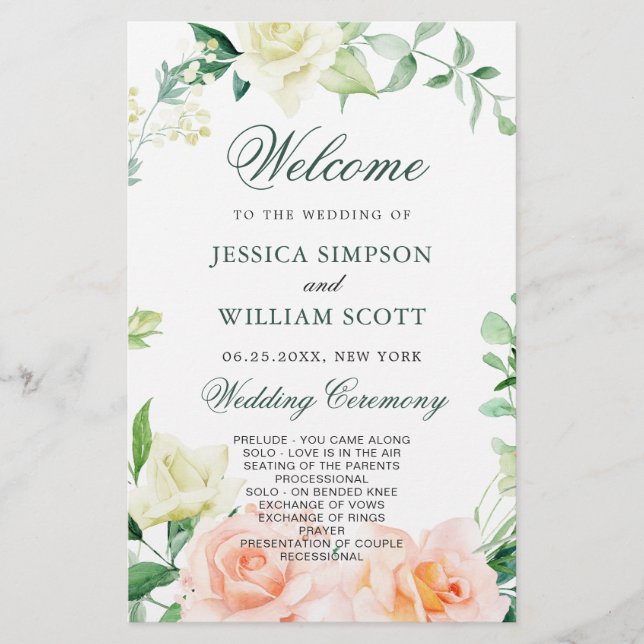 Elegant Ro Eucalyptus Bröllop Ceremony-programmet (Framsida)