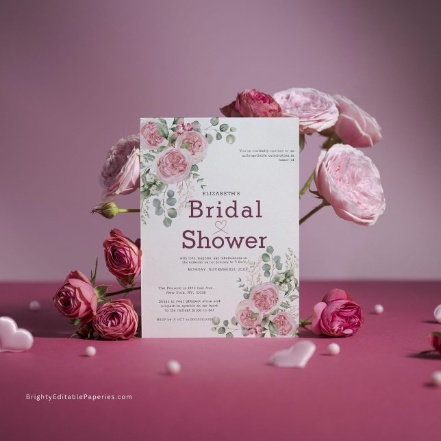 Elegant Ro & Eucalyptus Möhippa andningsutandning Inbjudningar (Embrace timeless elegance with our Floral Wreath Bridal Shower Invitation)