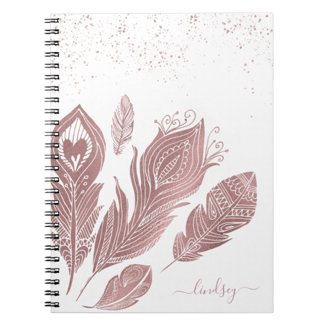 Elegant Ro Faux Glitter Feather Personlig Anteckningsbok (Framsidan)