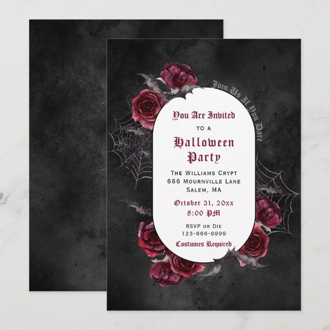 Elegant Ro Fladdermöss Halloween Inbjudningar (Fram/baksida)