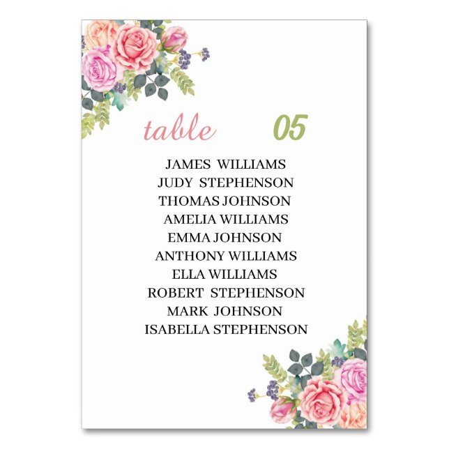 Elegant Ro Flower Personlig Bröllop Bordsnummer (Framsidan)