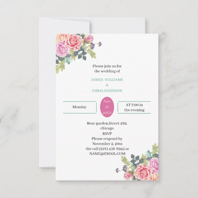 Elegant Ro Flower Personlig Bröllop Inbjudningar (Framsida)