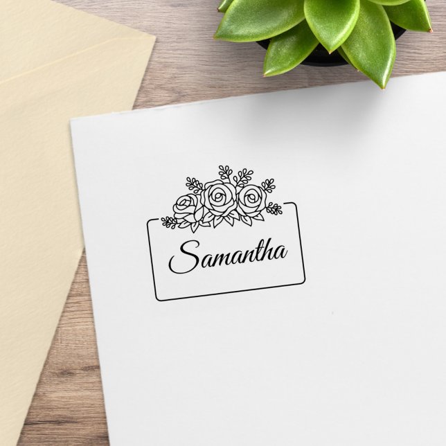 Elegant Ro Flowers Bouquet Ram eget namn 1x1 Stämpel (Skapare uppladdad)