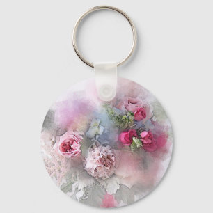 Elegant Ro Flowers Watercolor Art Modern Nyckelring