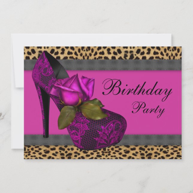 Elegant Ro Fuchsia Shock rosa Leopard Birthday Inbjudningar (Framsida)