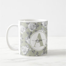 Elegant Ro Garden in Sage Grönt Monogram Mugg