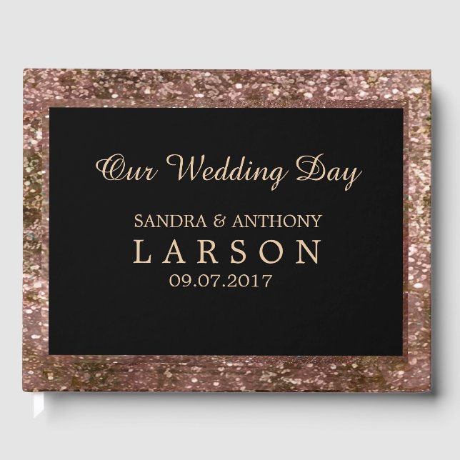 Elegant Ro Glitter, Bröllop, gäst Bok i Guld (Framsida)