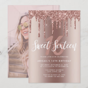 Elegant ro glitter droppar sweet sixteen inbjudningar