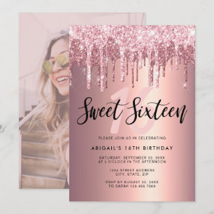Elegant ro glitter droppar sweet sixteen inbjudningar