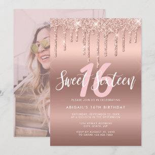 Elegant ro glitter droppar sweet sixteen inbjudningar