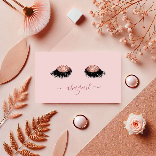 Elegant Ro Glitter Eyelash Makeup Artist Visitkort (Elegant Rose Gold Glitter Eyelashes Makeup Artist Business Card)