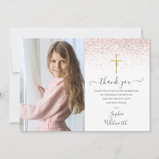 Elegant Ro Glitter fotobekräftelse av Guld Tack Kort (Framsida)