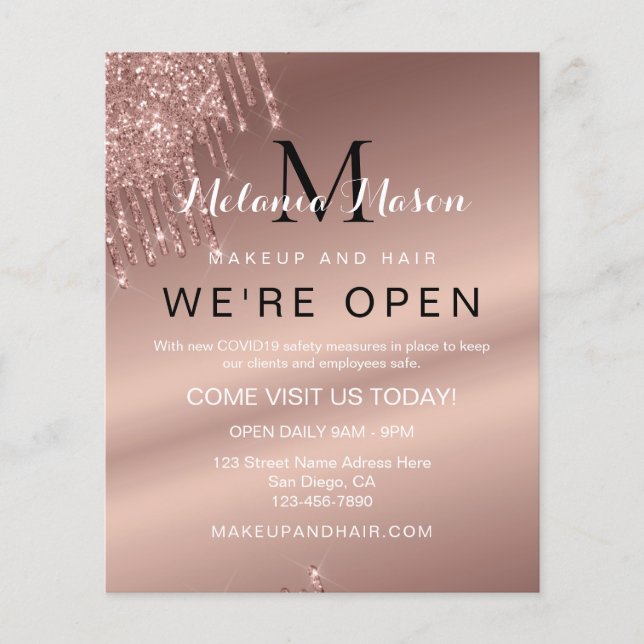 Elegant Ro Glitter Guld Drips Chic Beauty Salon Flygblad (Framsidan)