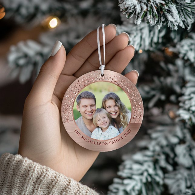 Elegant Ro Glitter Guld, fotometall Julgransprydnad Keramik (Elegant Rose Gold Glitter Photo Metallic Ceramic Ornament
)