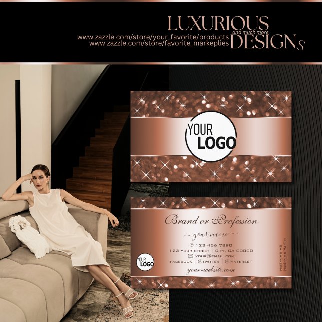 Elegant Ro Glitter Guld Gnistra Stars och Logotyp Visitkort (Skapare uppladdad)