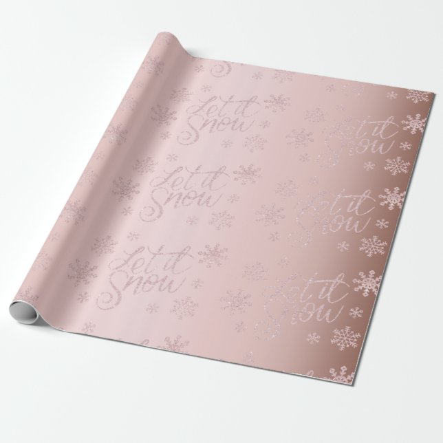 Elegant Ro Glitter Guld Låt det snöa och Snöflingo Presentpapper (Utrullad)