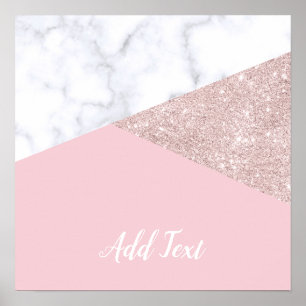 Elegant ro glitter guld, vit marmor rosa poster