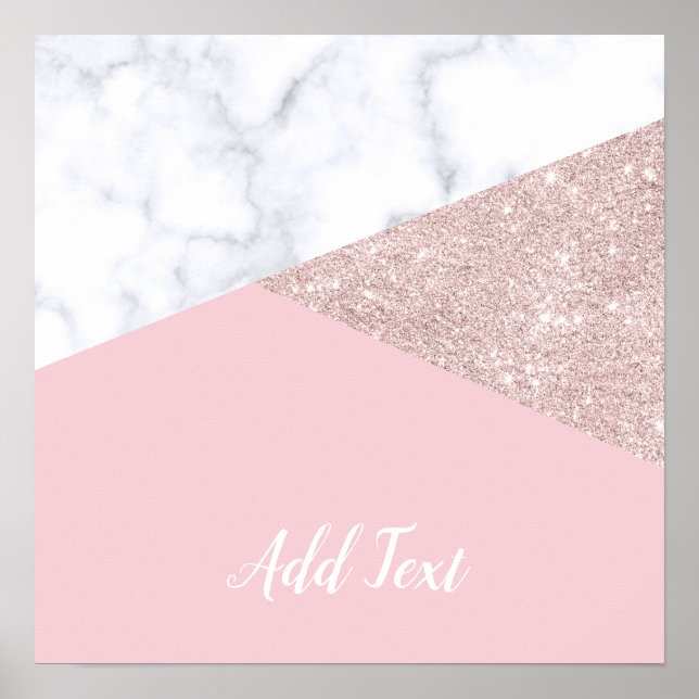 Elegant ro glitter guld, vit marmor rosa poster (Framsidan)