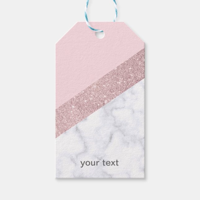 elegant ro glitter guld, vit marmor rosa presentetikett (Framsidan)