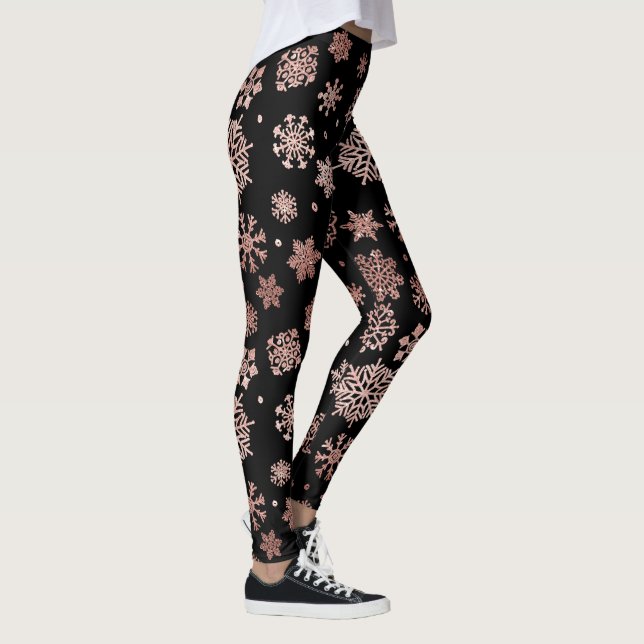 Elegant ro glitter julafton snöflingor om svart på leggings (Höger)