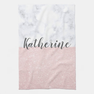 Elegant ro glitter och vit marmor kökshandduk