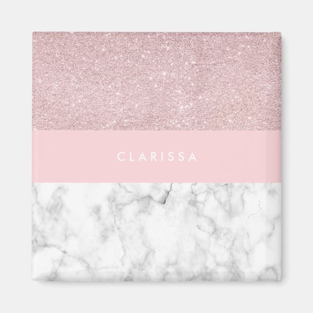 Elegant ro glitter och vit marmor magnet (Framsidan)