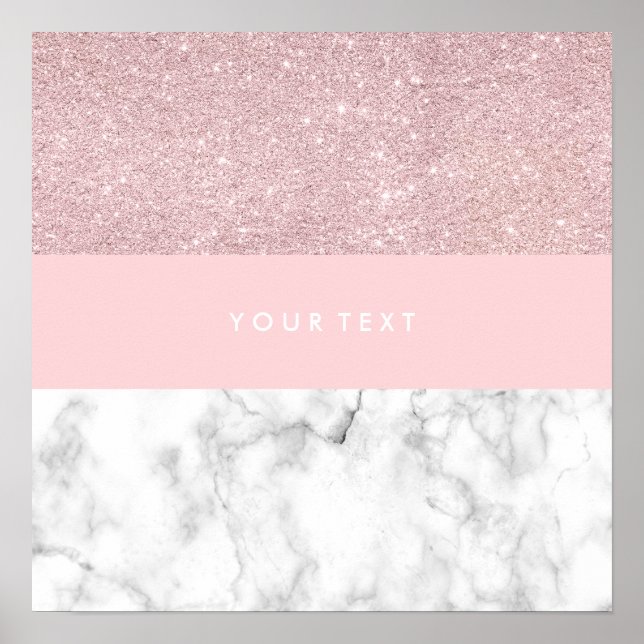 Elegant ro glitter och vit marmor poster (Framsidan)